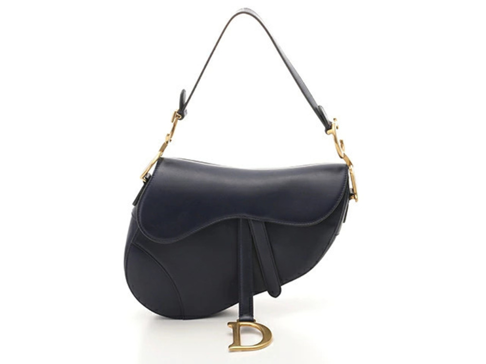 Christian Dior Hobo Saddle Bag Calfskin Navy Blue